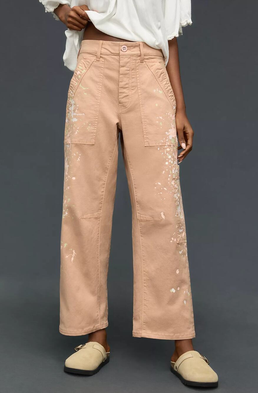 Pilcro Womens Pants 25 Millie Low Slung Brown Barrel Paint Splatter Button Fly